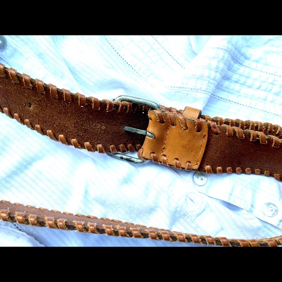 Leather belt with cord wrap detail on edge - Picture 2 of 3